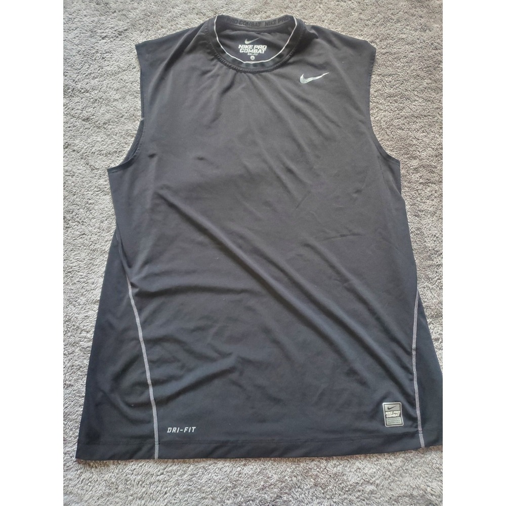 Nike Shirt Mens Large Black Pro Combat Dri-Fit Compression Sleeveless Athletic